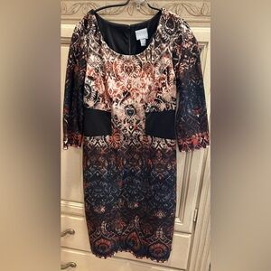 Multicolor Knit Dress, Size 10,Scoop Neck,3/4 Slvs,Waist Detail,Zipper Rabbit